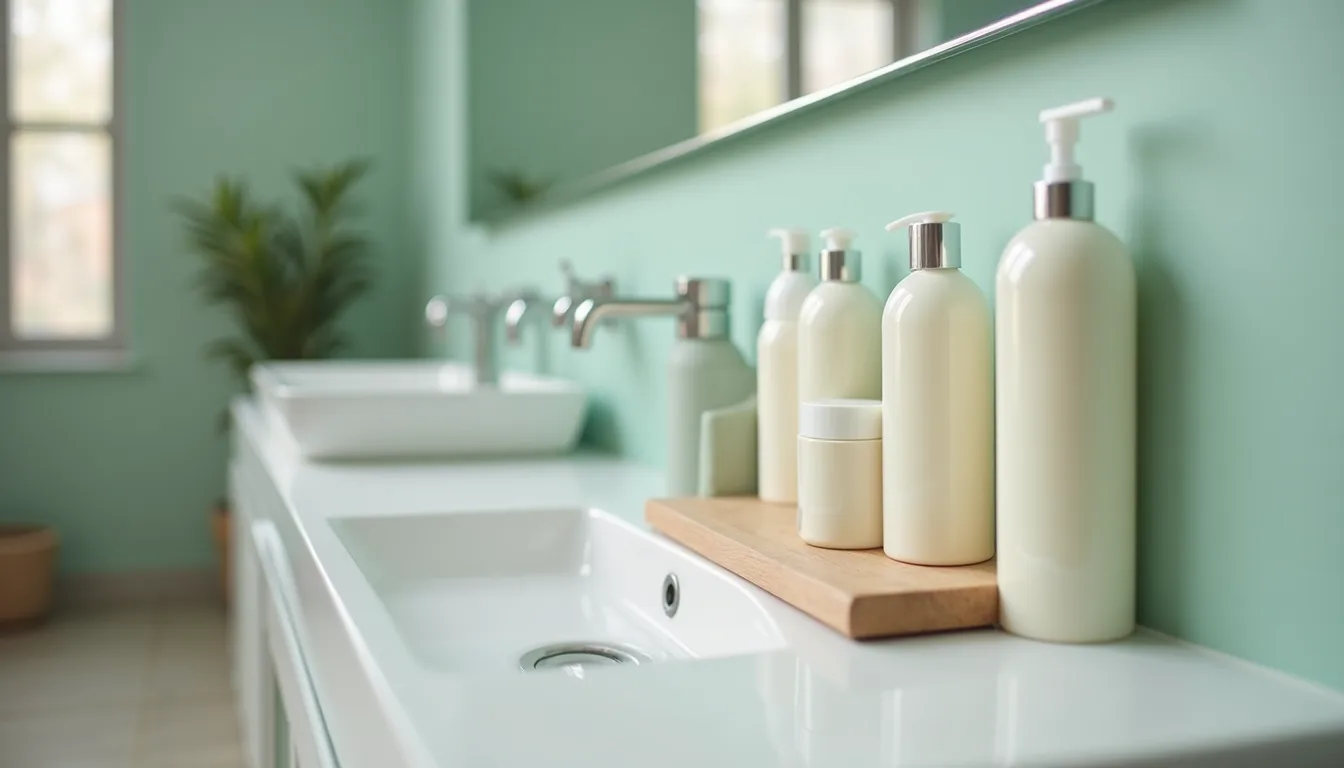 Eye-level view of a clean bathroom with eco-friendly products